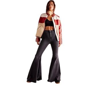 Free People Womens Waist Size 26 Flare Jeans Just Float On Black High Rise